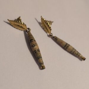 Handmade Hebrew Text Paper Bead Earrings with Gold Leaves